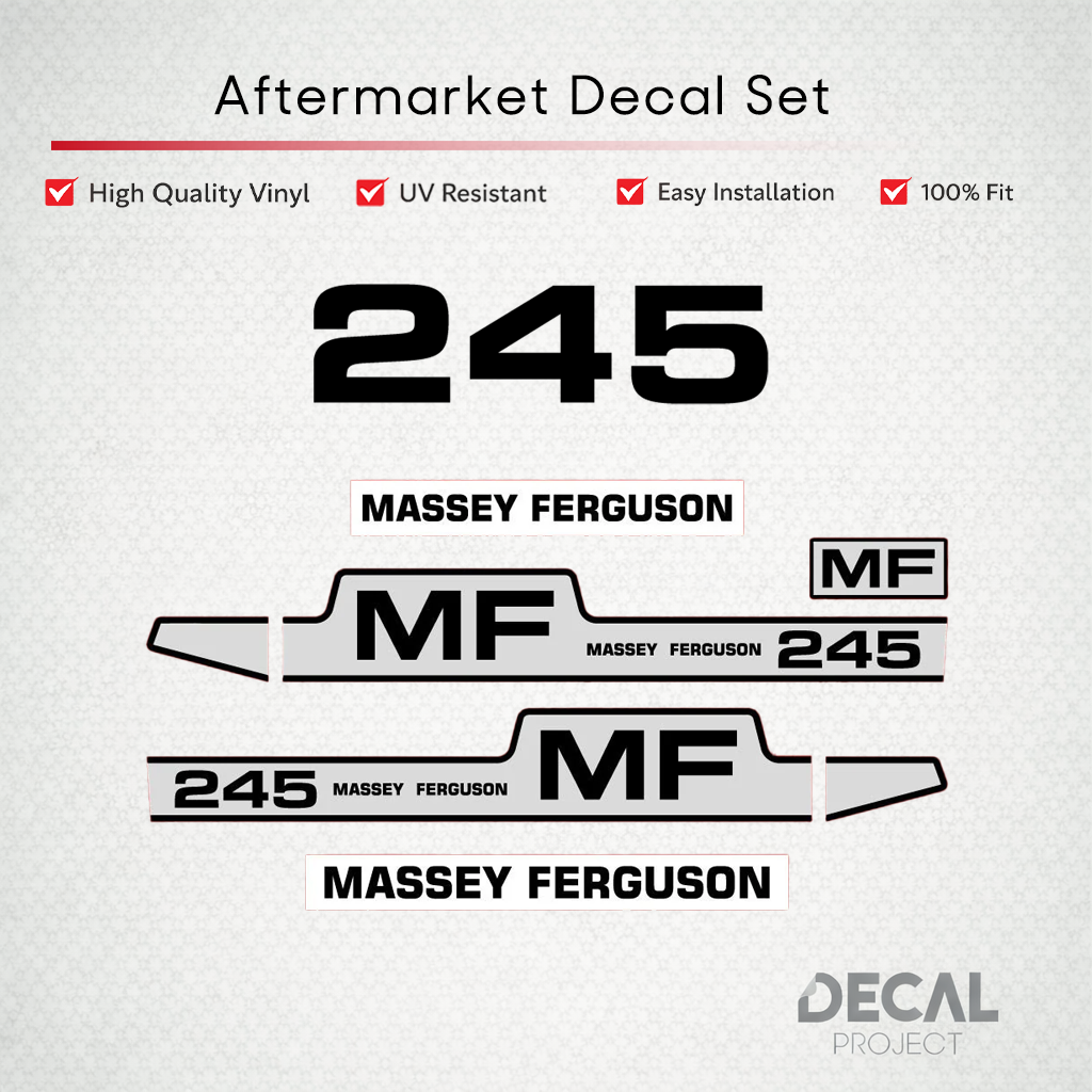 Aftermarket Decal Kit Compatible with Massey Ferguson 245 – Premium Hood Stripes and Logo Set – Image 1