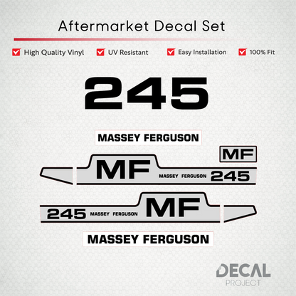 Aftermarket Decal Kit Compatible with Massey Ferguson 245 – Premium Hood Stripes and Logo Set – Image 1