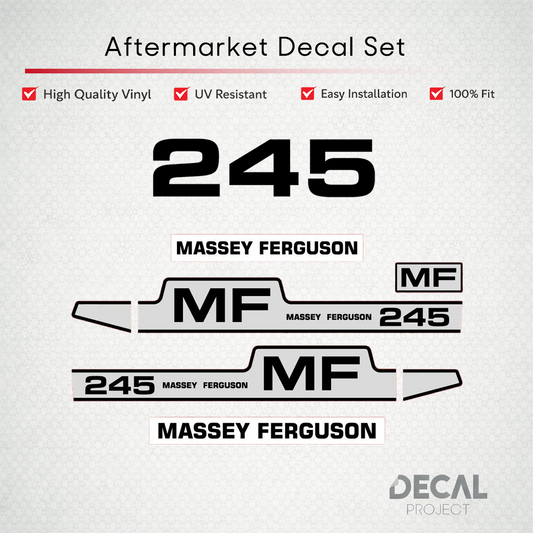 Aftermarket Decal Kit Compatible with Massey Ferguson 245 – Premium Hood Stripes and Logo Set – Image 1