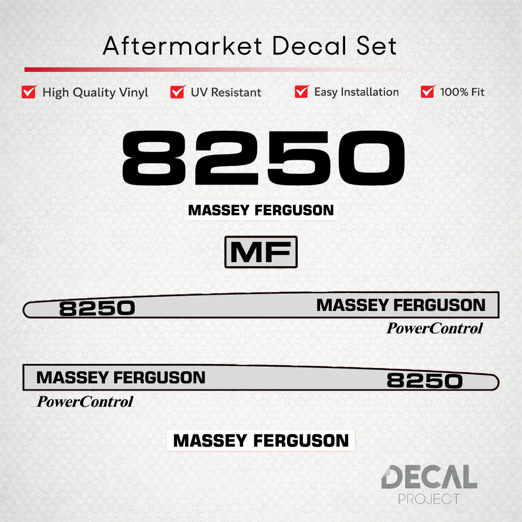 Aftermarket Decal Kit Compatible with Massey Ferguson 8250 – Dynashift Restoration Vinyl Set – Image 1