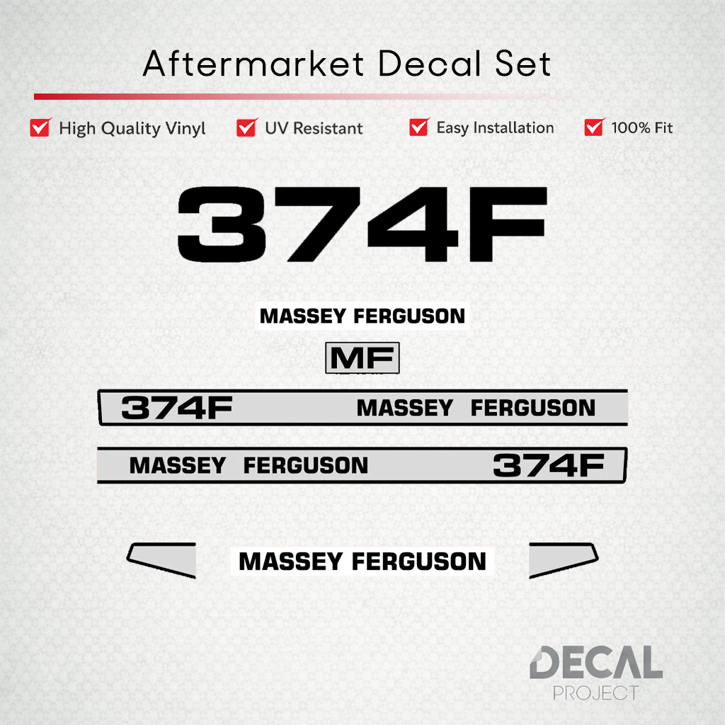 Aftermarket Decal Kit Compatible with Massey Ferguson 374 F – Vineyard and Orchard Tractor Graphics Set – Image 1