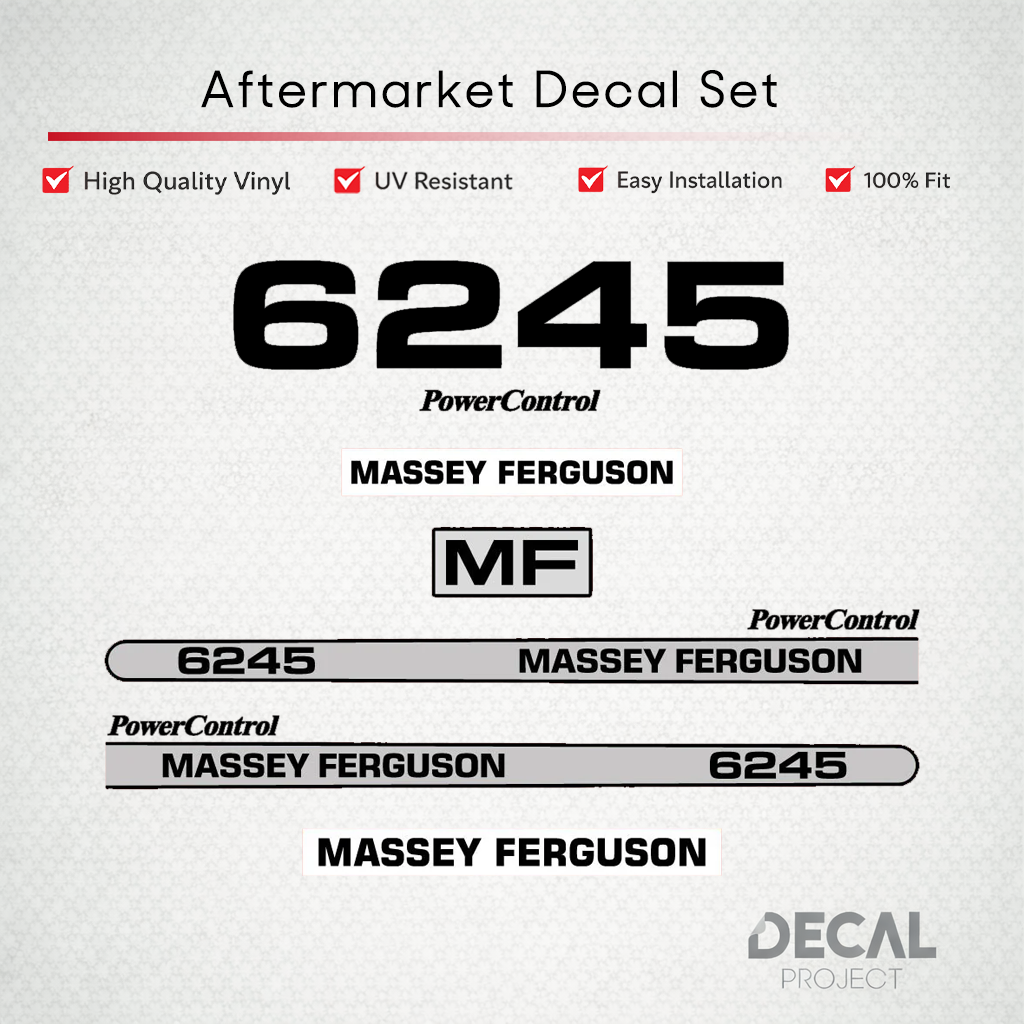 Aftermarket Decal Kit Compatible with Massey Ferguson 6245 – PowerControl Hood Graphics Set – Image 1
