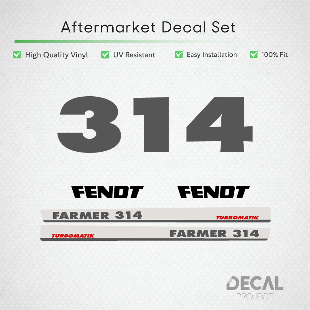 Fendt Farmer 314 Turbomatik Decal Kit - Premium 6-Cylinder Vinyl Restoration Set