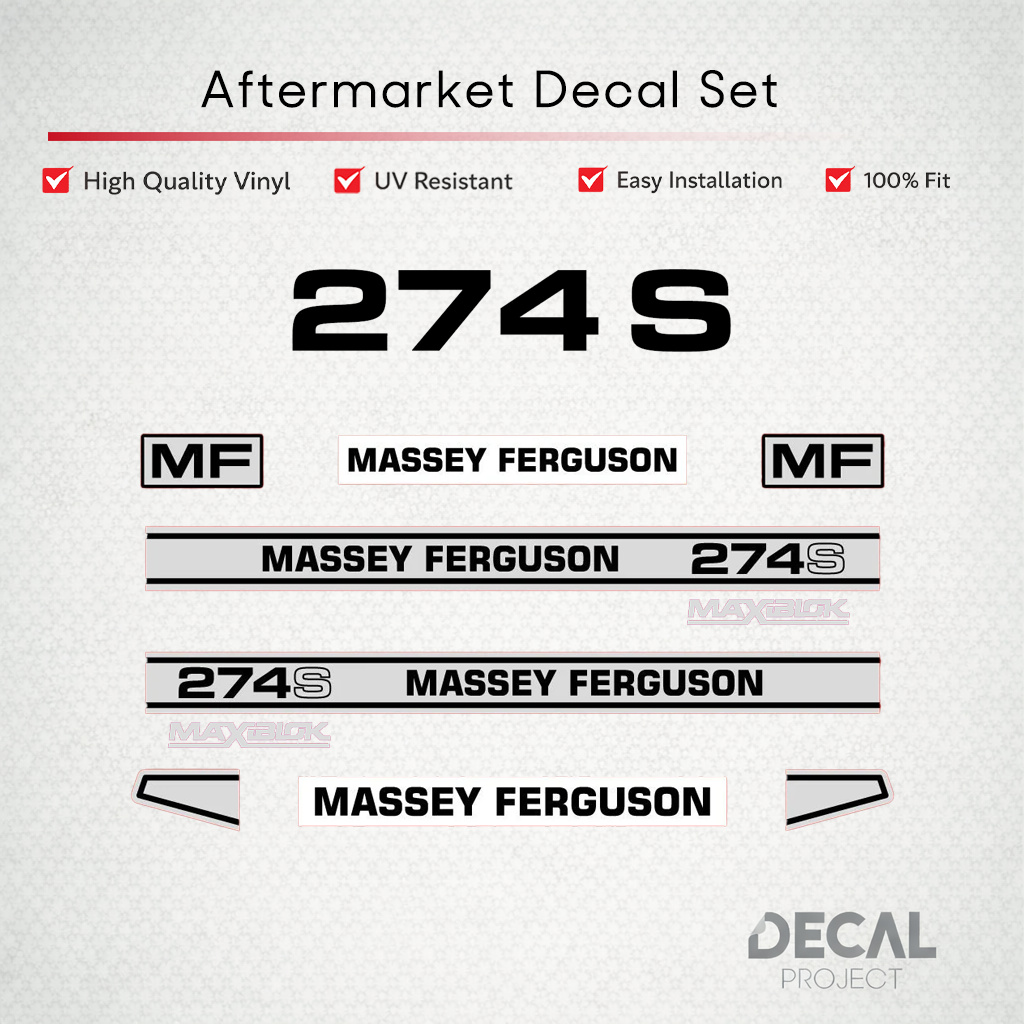Aftermarket Decal Kit Compatible with Massey Ferguson 274 S – Maxiblok Restoration Vinyl Set – Image 1