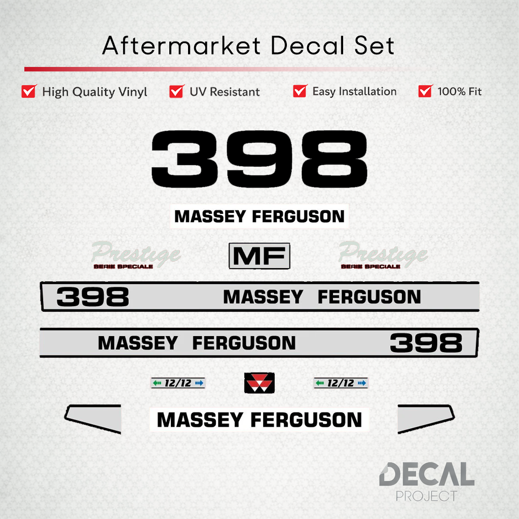 Aftermarket Decal Kit Compatible with Massey Ferguson 398 – Premium Restoration Vinyl Set – Image 1