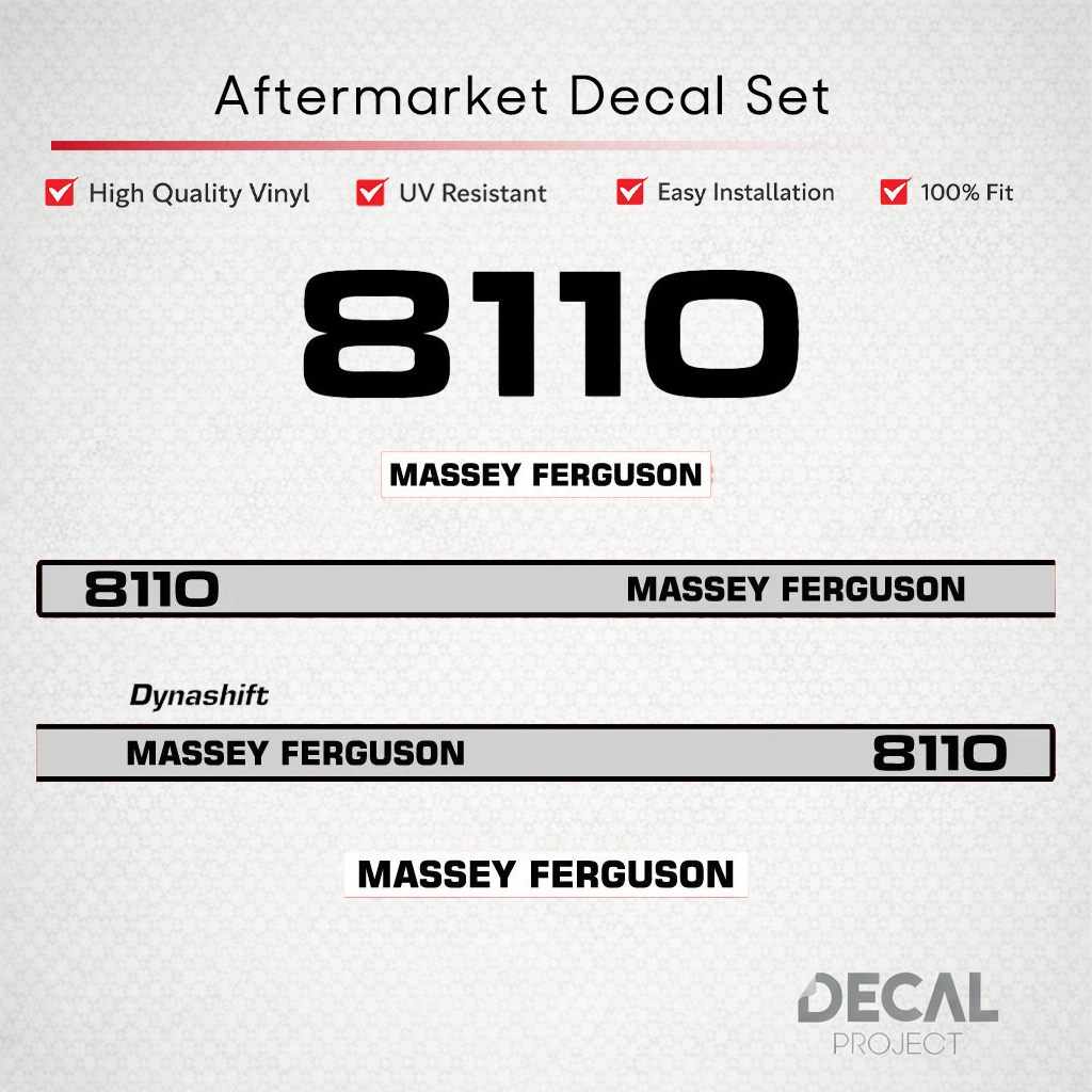 Aftermarket Decal Kit Compatible with Massey Ferguson 8110 – Dynashift Restoration Vinyl Set – Image 1