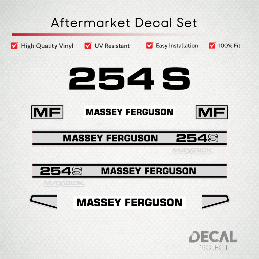 Aftermarket Decal Kit Compatible with Massey Ferguson 254 S – Maxiblok Restoration Vinyl Set – Image 1