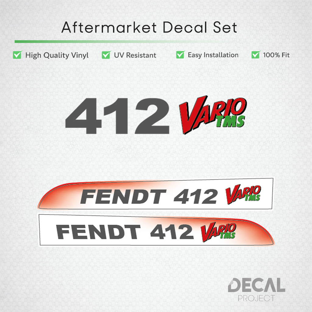 Fendt 412 Vario TMS Decal Kit - Premium Hood Graphics Restoration Set - 400 Seri