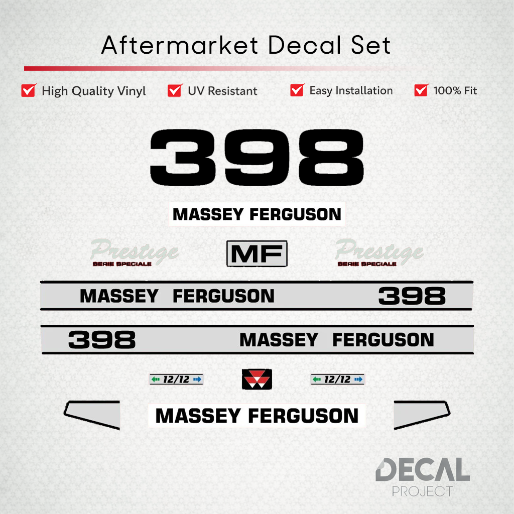 Aftermarket Decal Kit Compatible with Massey Ferguson 398 (L) – Premium Restoration Vinyl Set – Image 1