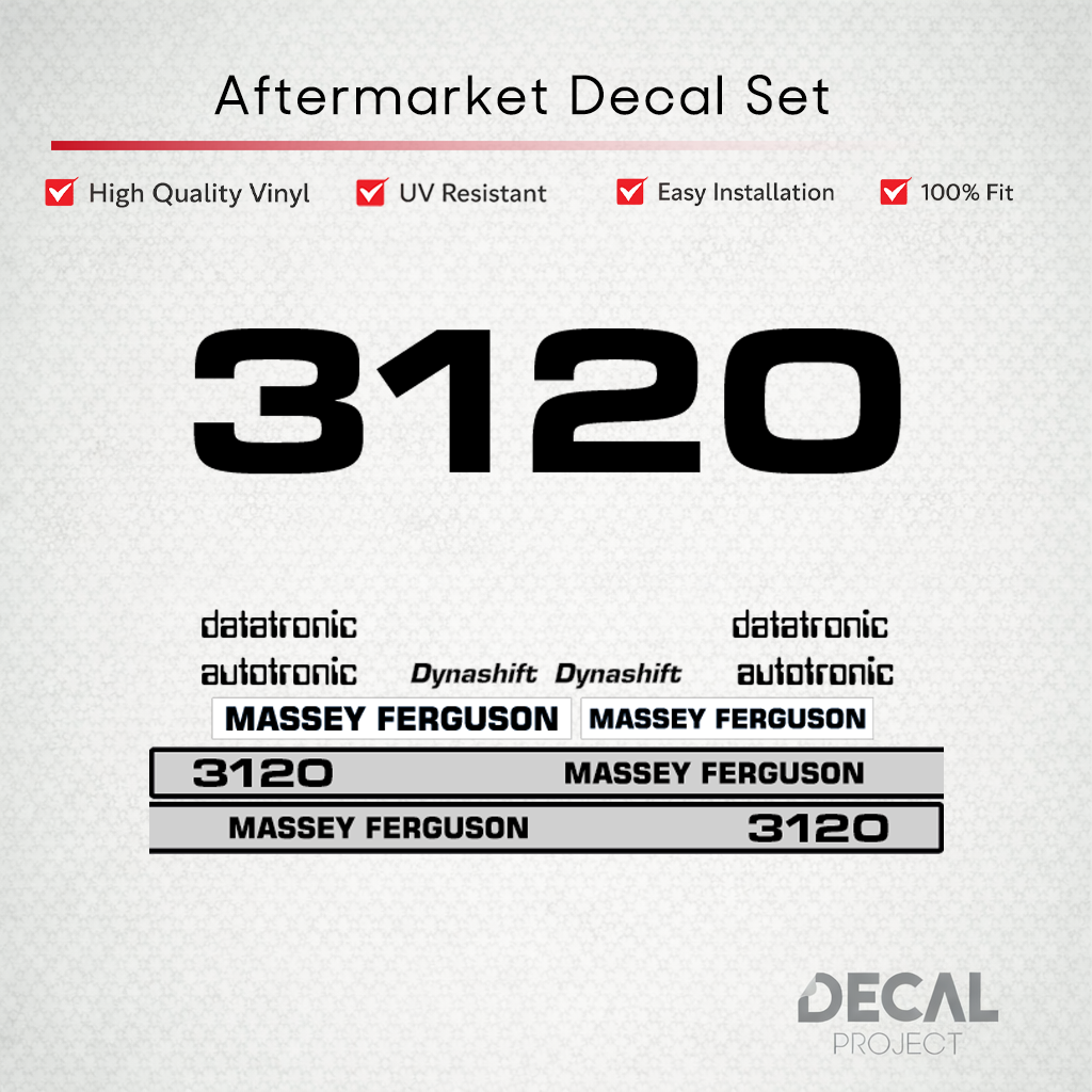Aftermarket Decal Kit Compatible with Massey Ferguson 3120 – Dynashift Datatronic Restoration Set – Image 1