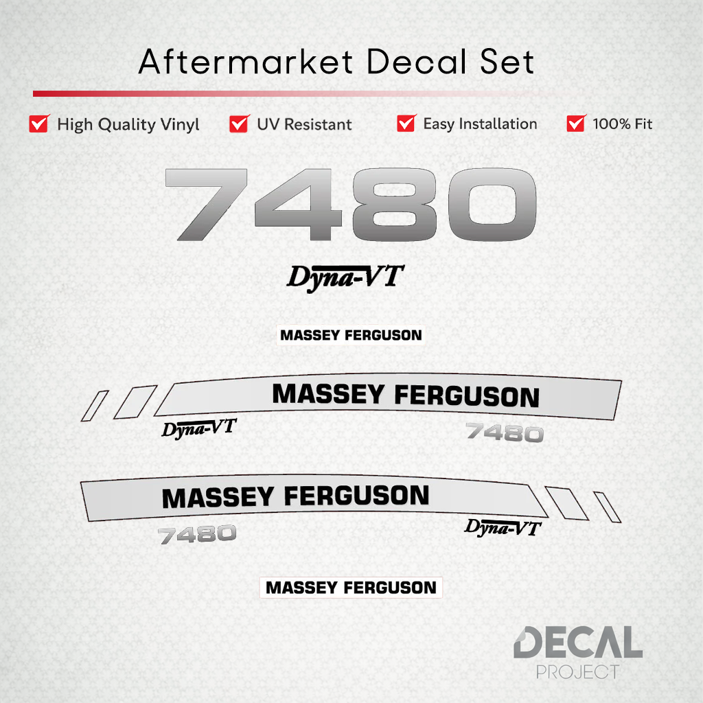 Aftermarket Decal Kit Compatible with Massey Ferguson 7480 – Premium Dyna-VT Hood Graphics Set – Image 1