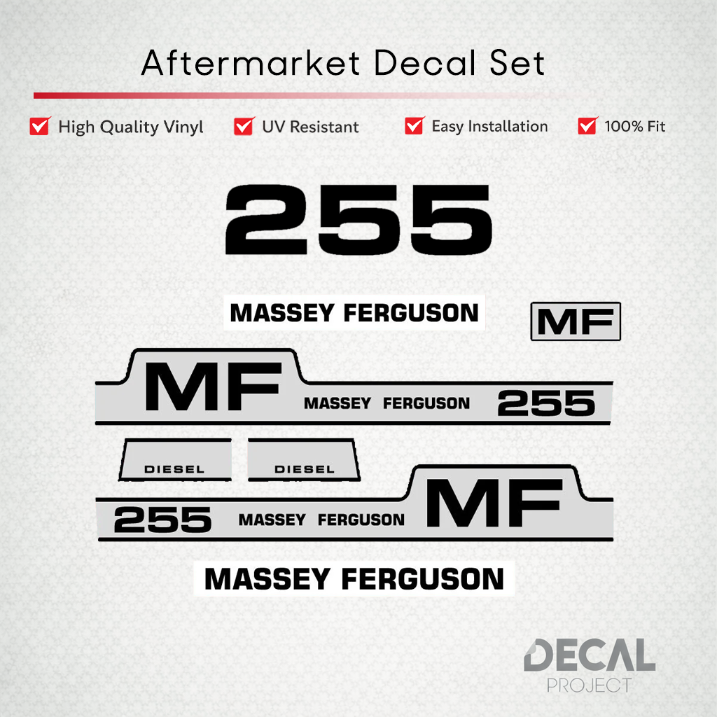 Aftermarket Decal Kit Compatible with Massey Ferguson 255 – Diesel Model Restoration Vinyl Set – Image 1