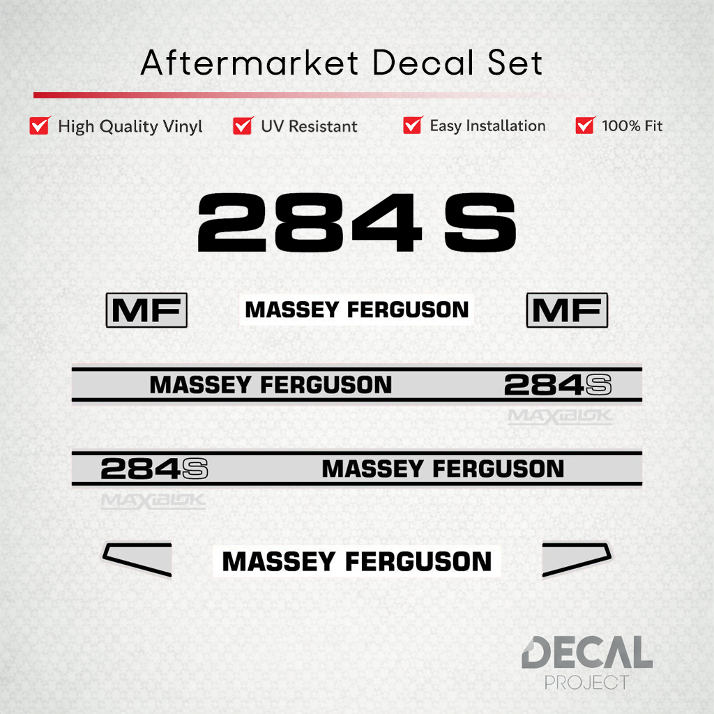 Aftermarket Decal Kit Compatible with Massey Ferguson 284 S – Maxiblok Restoration Vinyl Set – Image 1