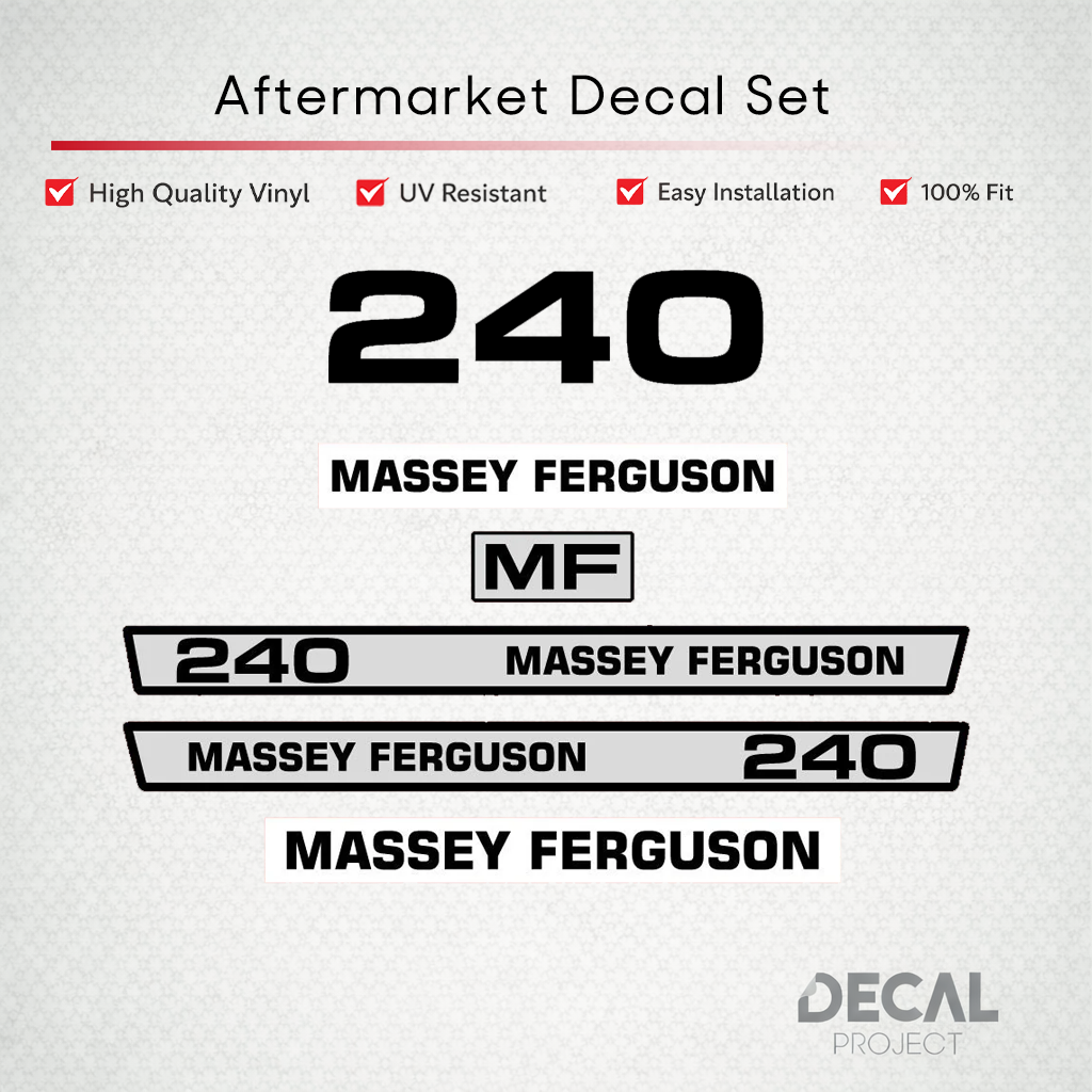 Aftermarket Decal Kit Compatible with Massey Ferguson 240 (E) – Premium Hood Stripe Restoration Set – Image 1