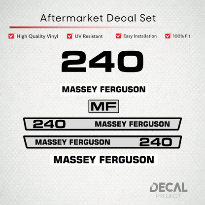 Aftermarket Decal Kit Compatible with Massey Ferguson 240 (E) – Premium Hood Stripe Restoration Set – Image 1