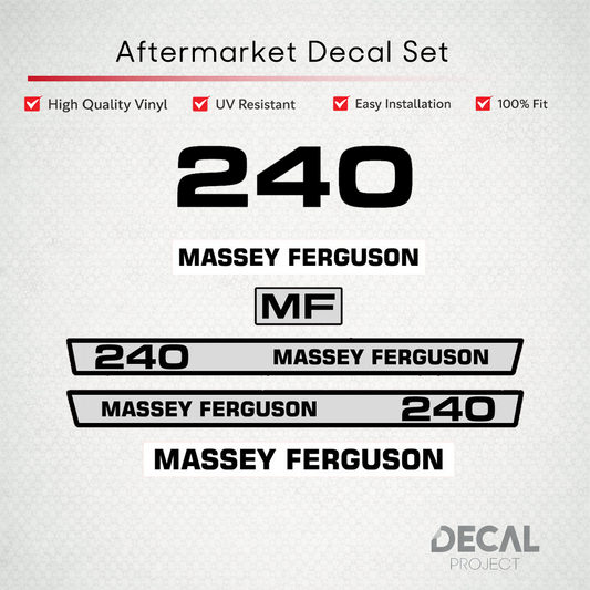 Aftermarket Decal Kit Compatible with Massey Ferguson 240 (E) – Premium Hood Stripe Restoration Set – Image 1