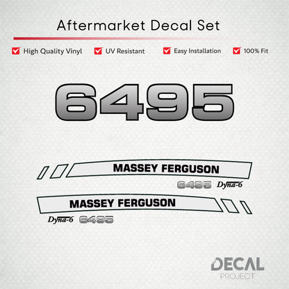 Aftermarket Decal Kit Compatible with Massey Ferguson 6495 – Premium Dyna-6 Hood Graphics Set – Image 1