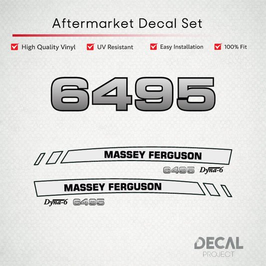 Aftermarket Decal Kit Compatible with Massey Ferguson 6495 – Premium Dyna-6 Hood Graphics Set – Image 1