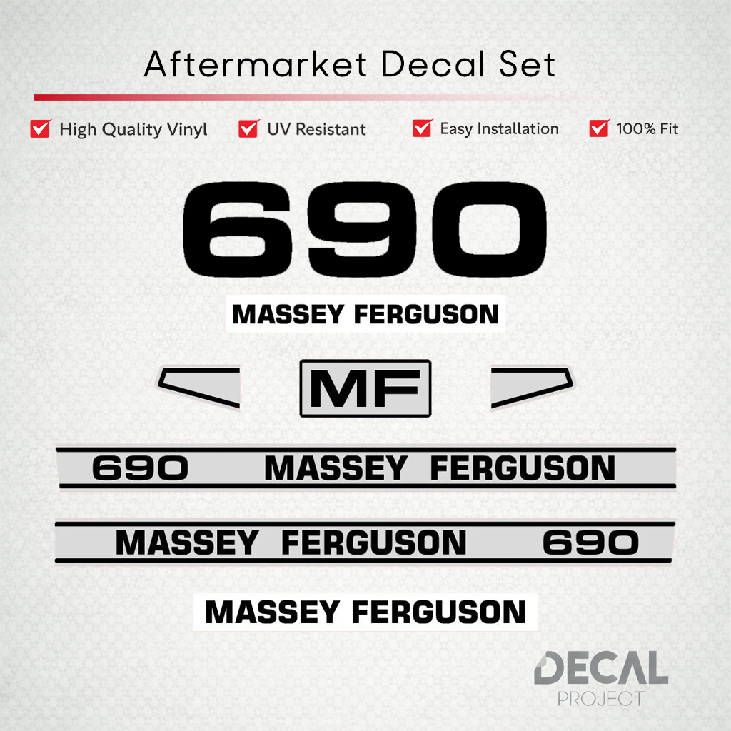 Aftermarket Decal Kit Compatible with Massey Ferguson 690 – 600 Series Restoration Vinyl Set – Image 1