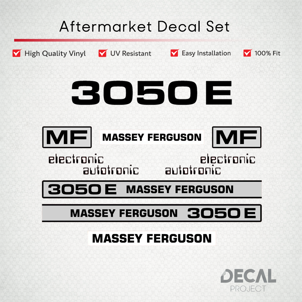 Aftermarket Decal Kit Compatible with Massey Ferguson 3050 E – Autotronic Restoration Vinyl Set – Image 1