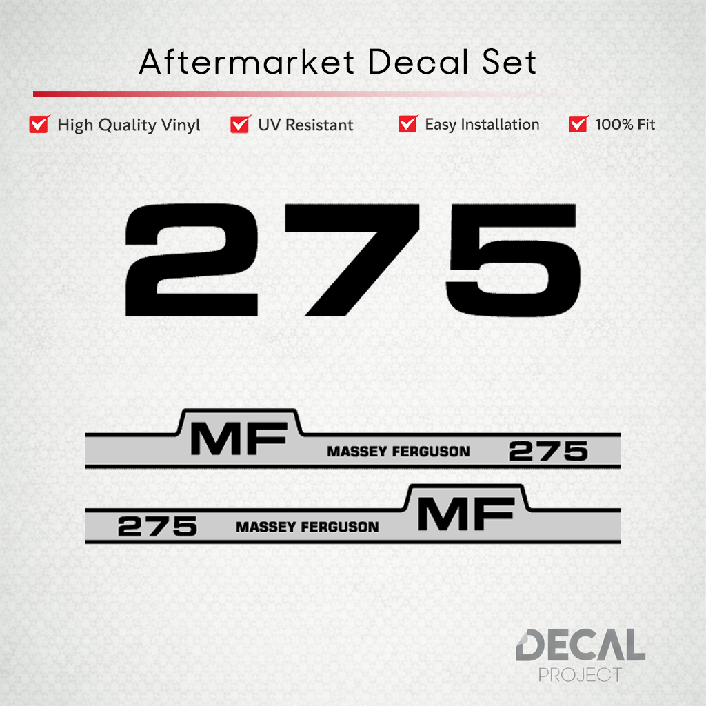 Aftermarket Decal Kit Compatible with Massey Ferguson 275 – Premium Hood Stripes and Logo Set – Image 1