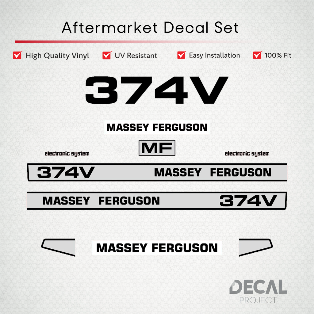 Aftermarket Decal Kit Compatible with Massey Ferguson 374 V – Vineyard and Orchard Tractor Graphics Set – Image 1