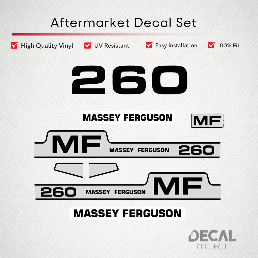 Aftermarket Decal Kit Compatible with Massey Ferguson 260 – Premium Hood Stripes and Logo Set – Image 1