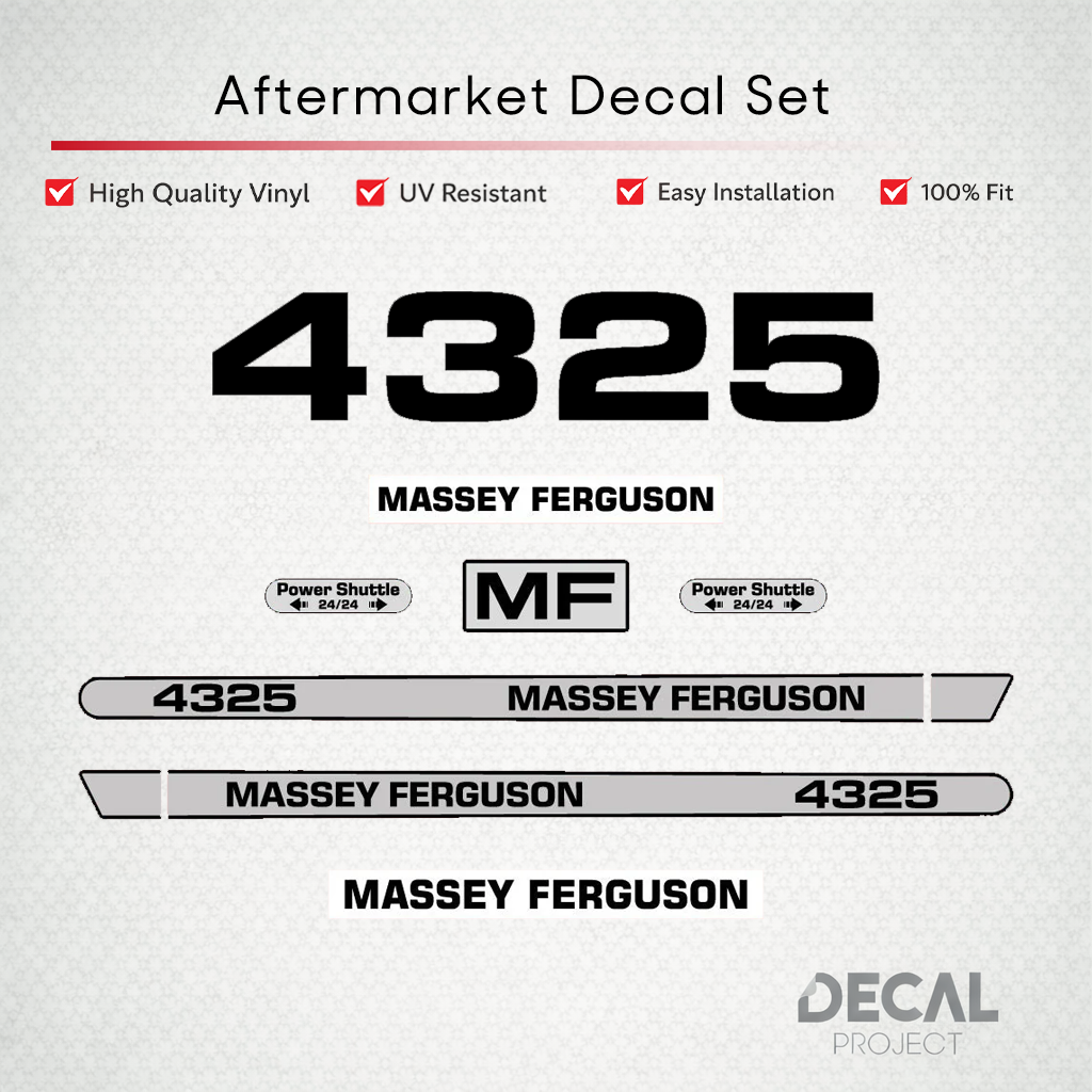 Aftermarket Decal Kit Compatible with Massey Ferguson 4325 – Power Shuttle Restoration Set – Image 1