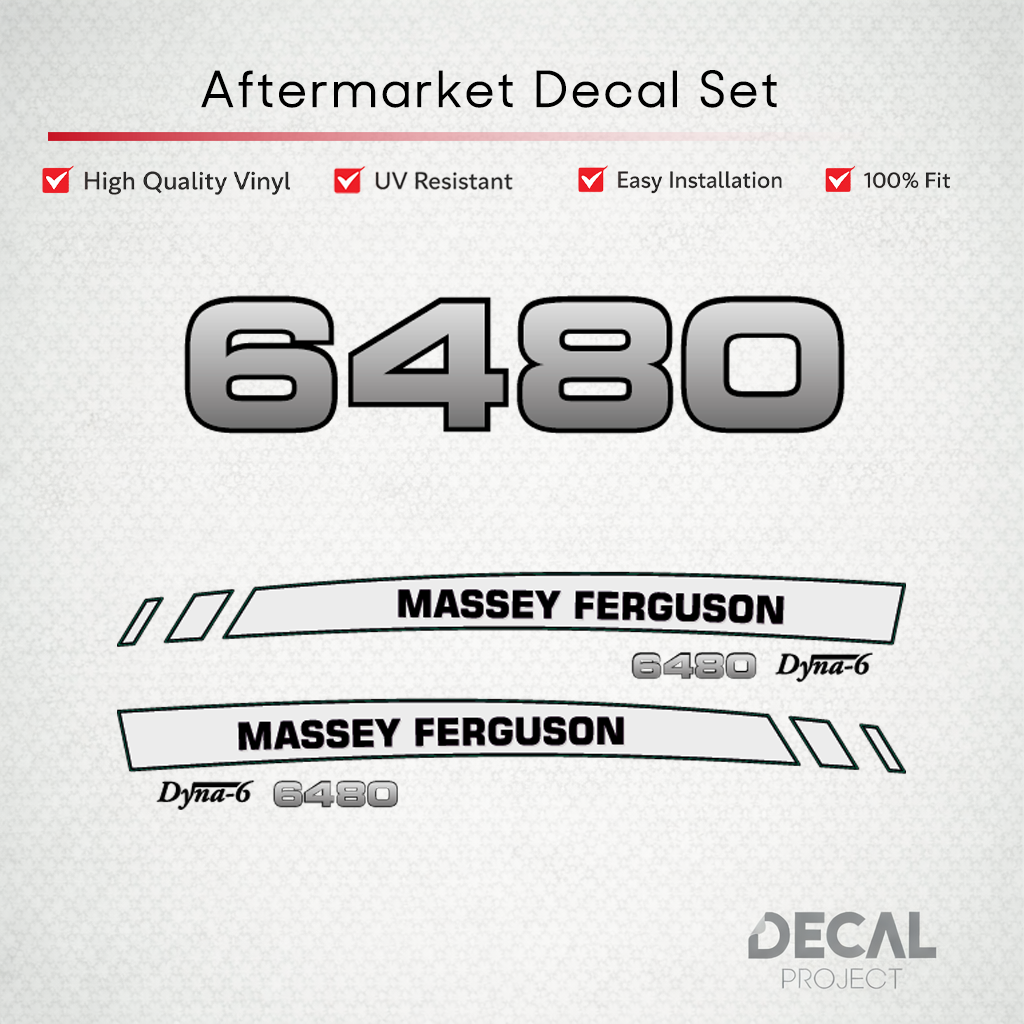 Aftermarket Decal Kit Compatible with Massey Ferguson 6480 – Premium Dyna-6 Hood Graphics Set – Image 1