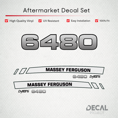 Aftermarket Decal Kit Compatible with Massey Ferguson 6480 – Premium Dyna-6 Hood Graphics Set – Image 1