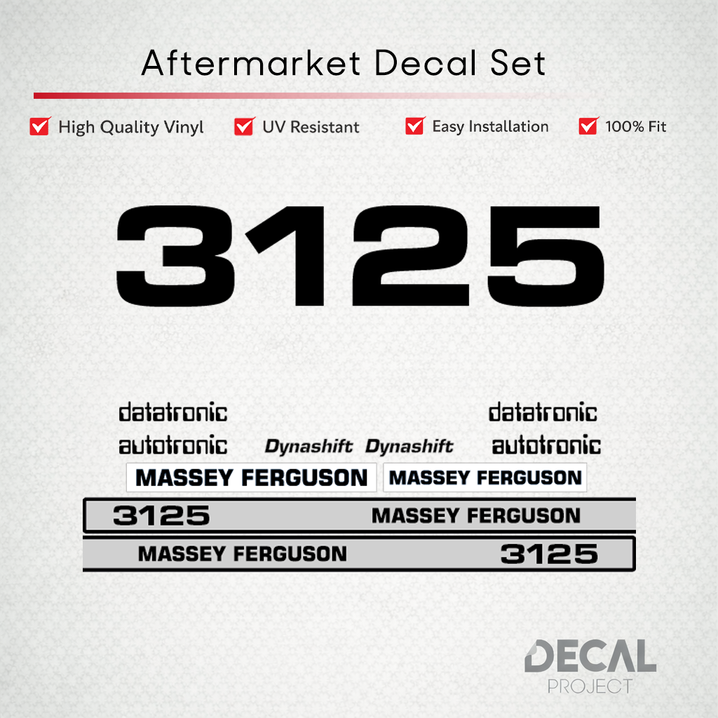 Aftermarket Decal Kit Compatible with Massey Ferguson 3125 – Dynashift Datatronic Restoration Set – Image 1