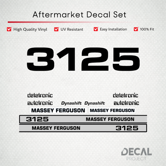 Aftermarket Decal Kit Compatible with Massey Ferguson 3125 – Dynashift Datatronic Restoration Set – Image 1