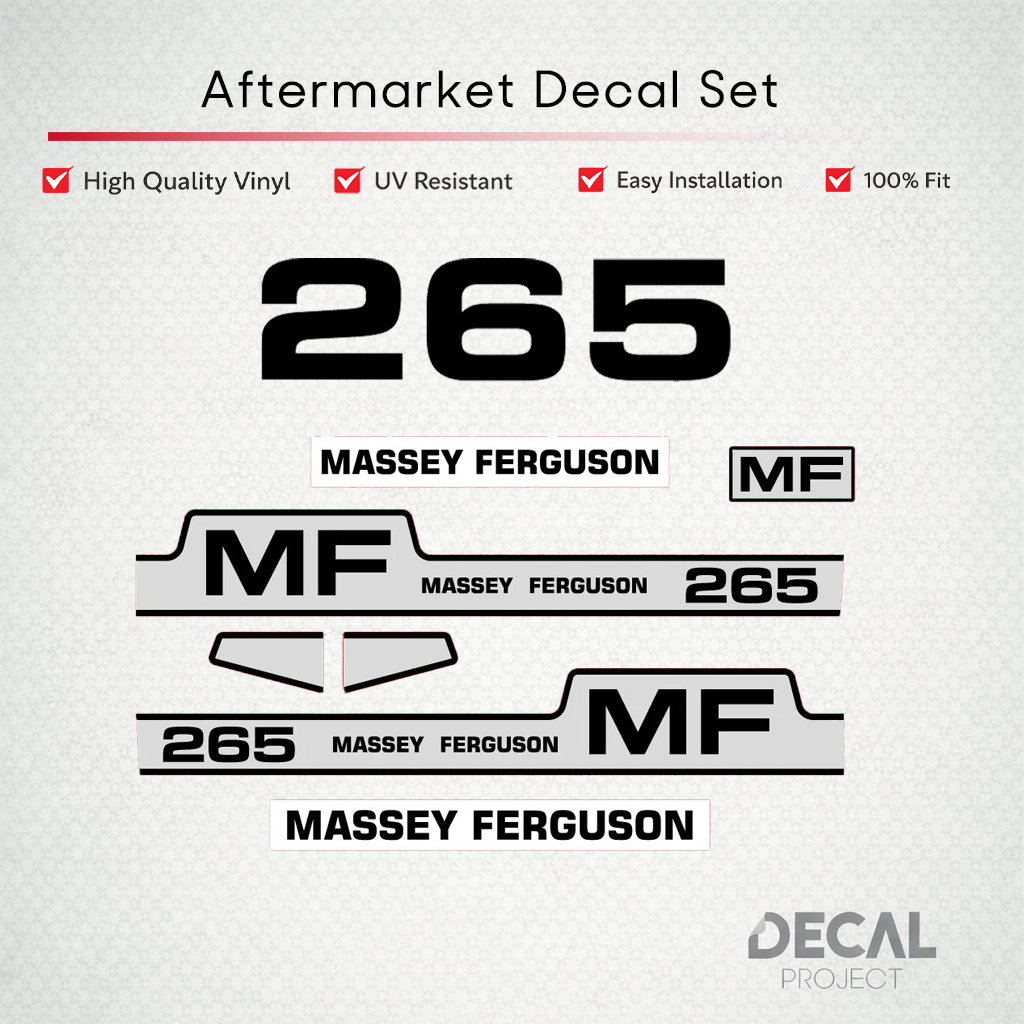 Aftermarket Decal Kit Compatible with Massey Ferguson 265 – Premium Hood Stripes and Logo Set – Image 1