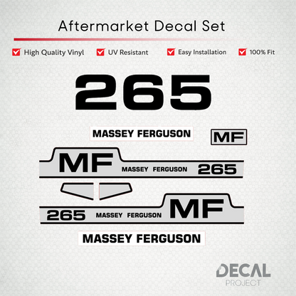 Aftermarket Decal Kit Compatible with Massey Ferguson 265 – Premium Hood Stripes and Logo Set – Image 1