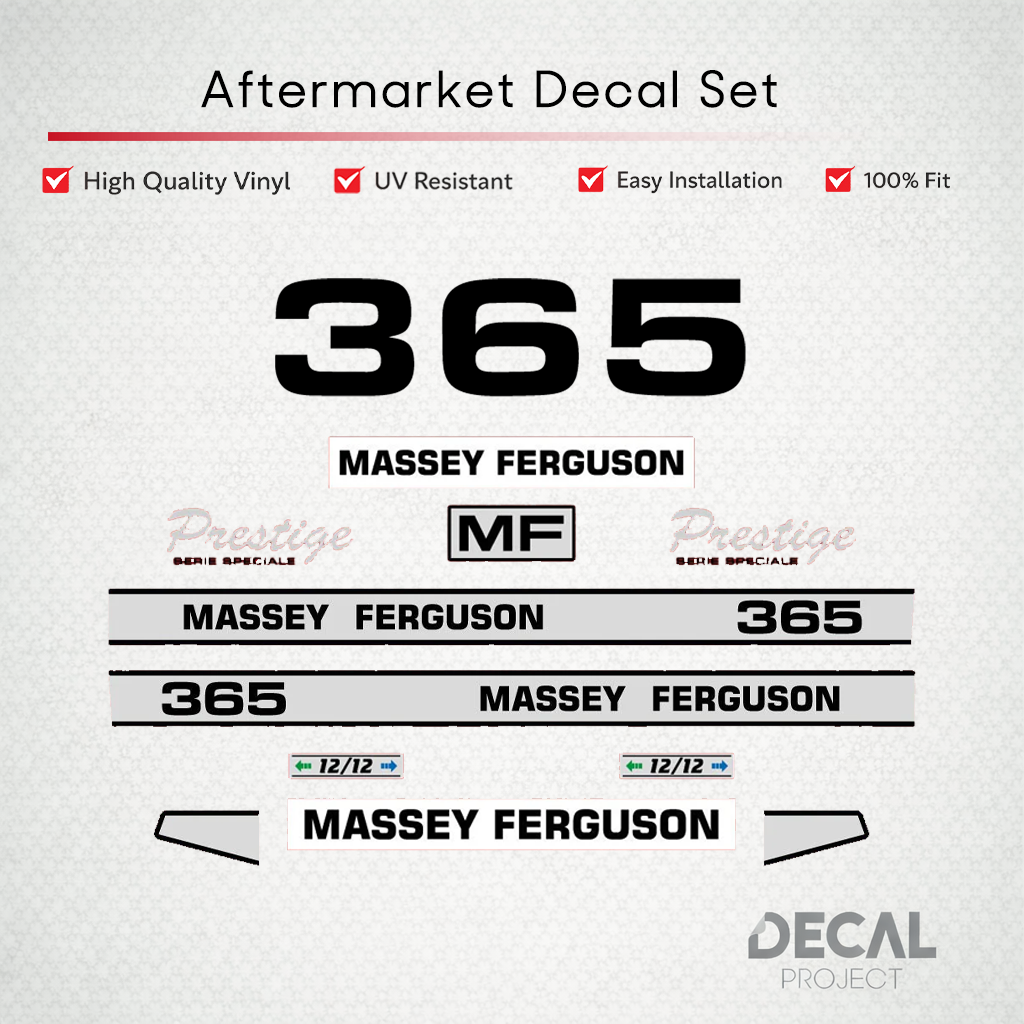 Aftermarket Decal Kit Compatible with Massey Ferguson 365 (E) – Premium Restoration Vinyl Set – Image 1