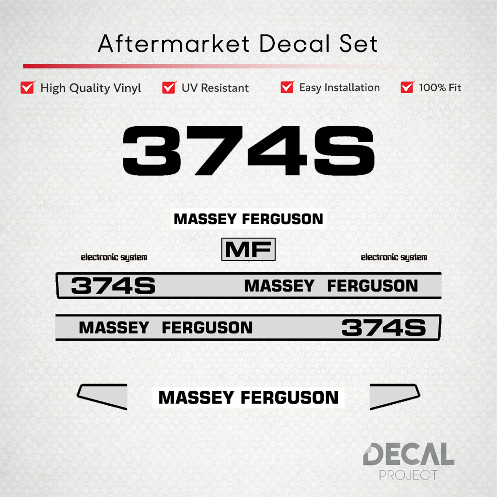 Aftermarket Decal Kit Compatible with Massey Ferguson 374 S – Premium Restoration Vinyl Set – Image 1