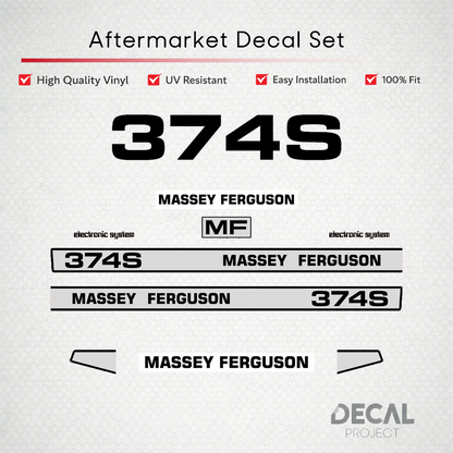 Aftermarket Decal Kit Compatible with Massey Ferguson 374 S – Premium Restoration Vinyl Set – Image 1