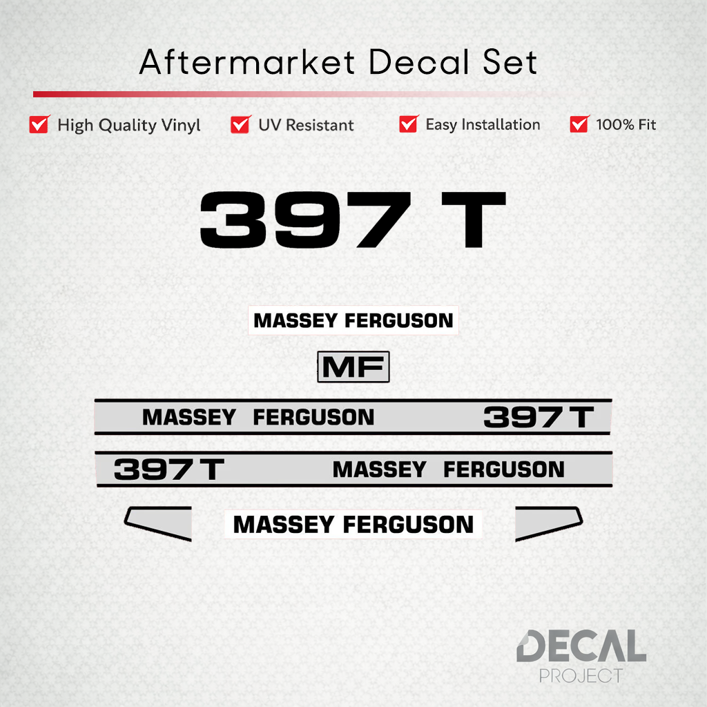 Aftermarket Decal Kit Compatible with Massey Ferguson 397 T – Turbo Model Restoration Vinyl Set – Image 1