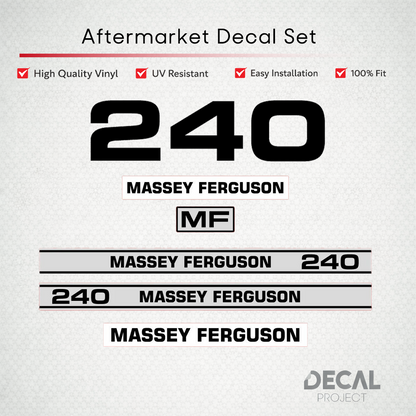 Aftermarket Decal Kit Compatible with Massey Ferguson 240 – Premium Hood Stripe Restoration Set – Image 1