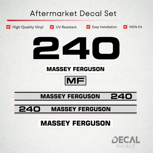 Aftermarket Decal Kit Compatible with Massey Ferguson 240 – Premium Hood Stripe Restoration Set – Image 1