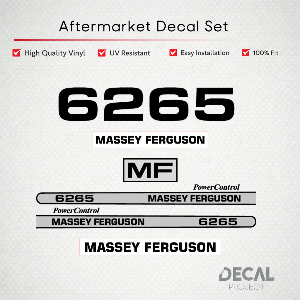 Aftermarket Decal Kit Compatible with Massey Ferguson 6265 – PowerControl Hood Graphics Set – Image 1