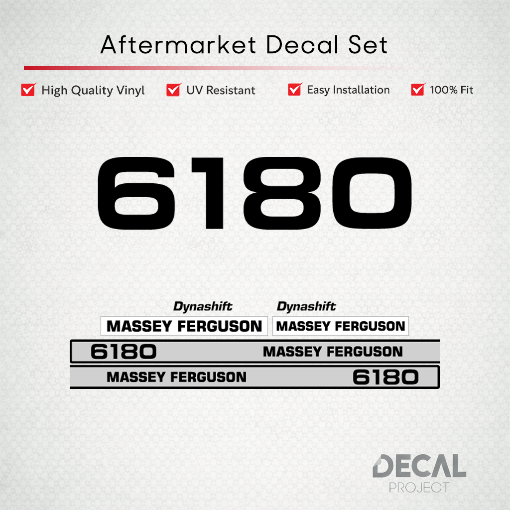 Aftermarket Decal Kit Compatible with Massey Ferguson 6180 – Dynashift Restoration Vinyl Set – Image 1