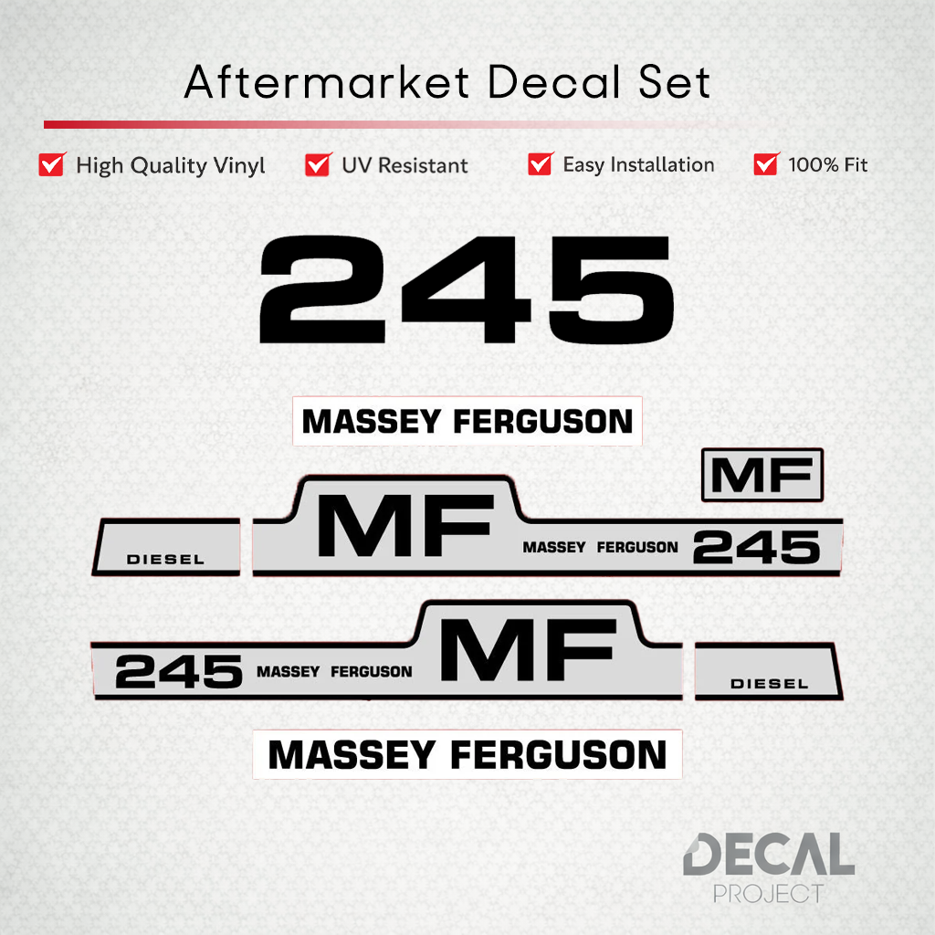 Aftermarket Decal Kit Compatible with Massey Ferguson 245 – Diesel Model Restoration Vinyl Set – Image 1