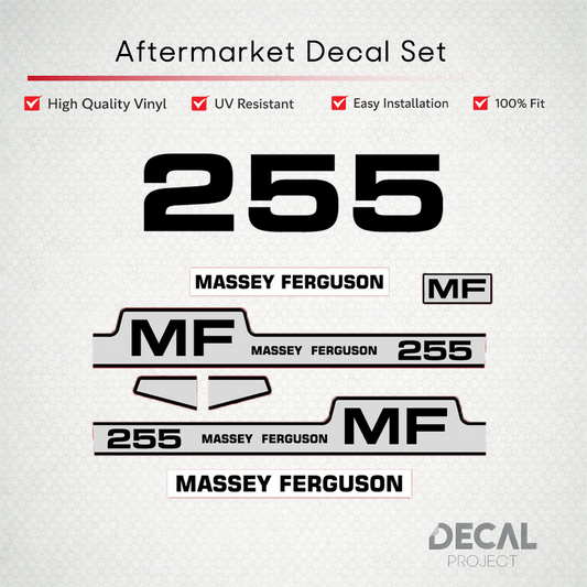 Aftermarket Decal Kit Compatible with Massey Ferguson 255 – Premium Hood Stripes and Logo Set – Image 1
