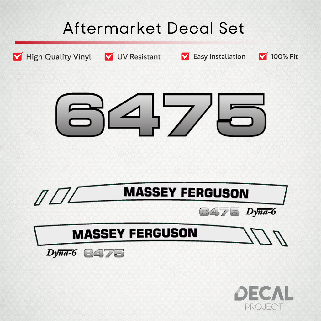 Aftermarket Decal Kit Compatible with Massey Ferguson 6475 – Premium Dyna-6 Hood Graphics Set – Image 1