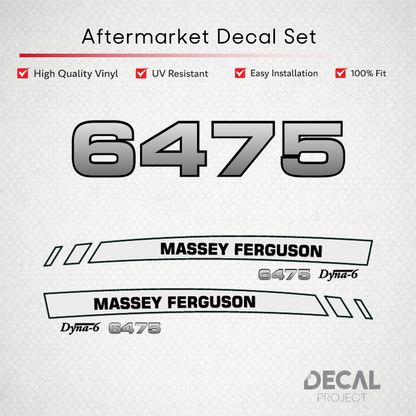 Aftermarket Decal Kit Compatible with Massey Ferguson 6475 – Premium Dyna-6 Hood Graphics Set – Image 1