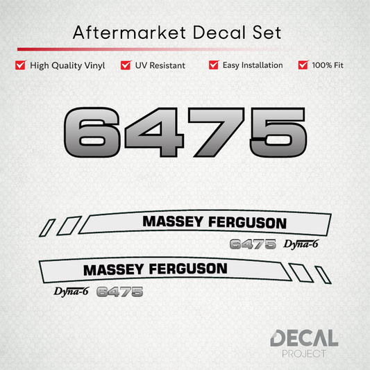 Aftermarket Decal Kit Compatible with Massey Ferguson 6475 – Premium Dyna-6 Hood Graphics Set – Image 1