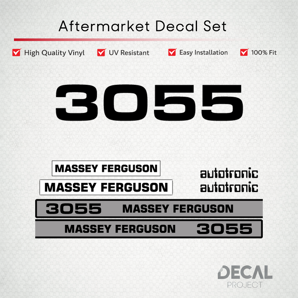 Aftermarket Decal Kit Compatible with Massey Ferguson 3055 – Autotronic Restoration Vinyl Set – Image 1