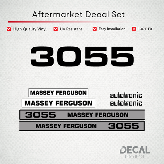 Aftermarket Decal Kit Compatible with Massey Ferguson 3055 – Autotronic Restoration Vinyl Set – Image 1