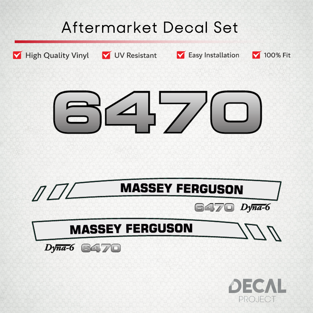 Aftermarket Decal Kit Compatible with Massey Ferguson 6470 – Premium Dyna-6 Hood Graphics Set – Image 1
